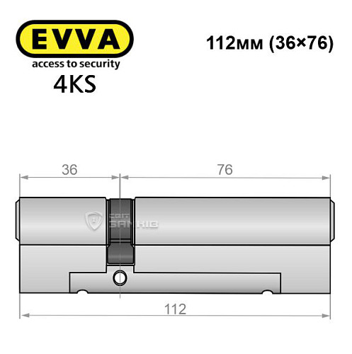 Циліндр EVVA 4KS 112 (36*76) нікель сатин 3 ключі - Фото №4