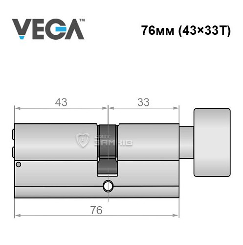 Циліндр VEGA VP-7 76T (43*33T) нікель сатин - Фото №5