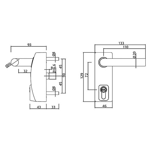 Ручка антипаника на планке TESA Modular Vector 72 мм черный с цилиндром - Фото №6
