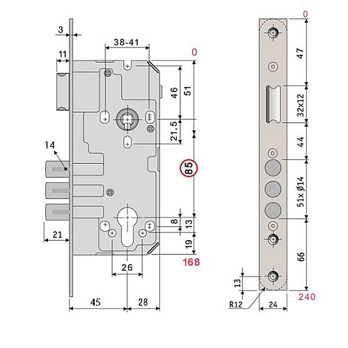 Механизм замка SANTOS 985 (BS45*85мм) матовый хром - Фото №7