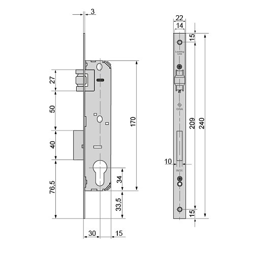 Механизм замка CISA LL 44830.30 бочка (BS30мм, 22 мм) никель матовый - Фото №8