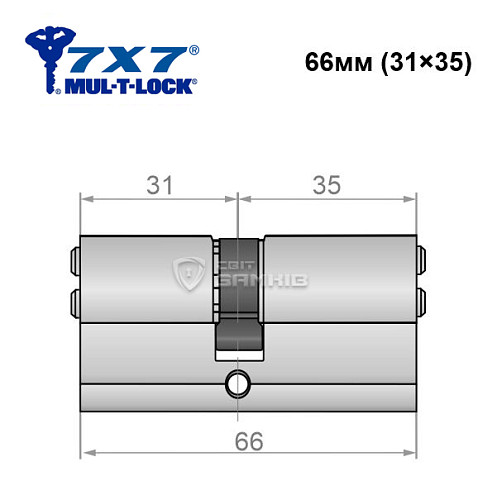 Цилиндр MUL-T-LOCK 7x7 66 (31*35) никель сатин - Фото №4