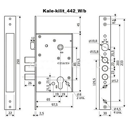 Механизм замка KALE 442 (BS67,5*85мм) хром - Фото №5