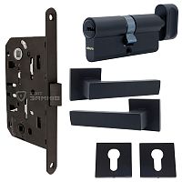 Комплект замка міжкімнатний CLASS 410 Kevlar (BS50*85мм) з циліндром ABARO і ручками KEDR чорний
