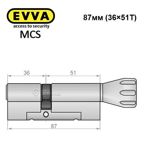 Цилиндр EVVA MCS 87T (36*51T) никель сатин - Фото №8