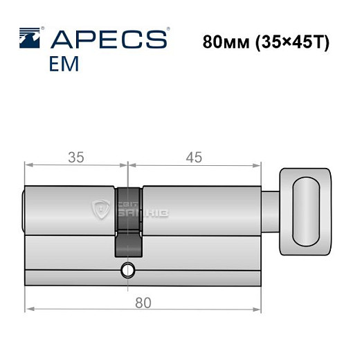 Цилиндр APECS EM 80Т (35*45Т) никель сатин - Фото №5