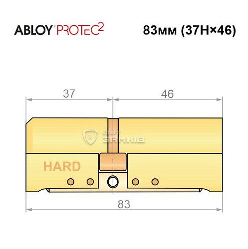 Циліндр ABLOY Protec2 83 (37H*46) (H - гартована сторона) латунь полірована - Фото №6