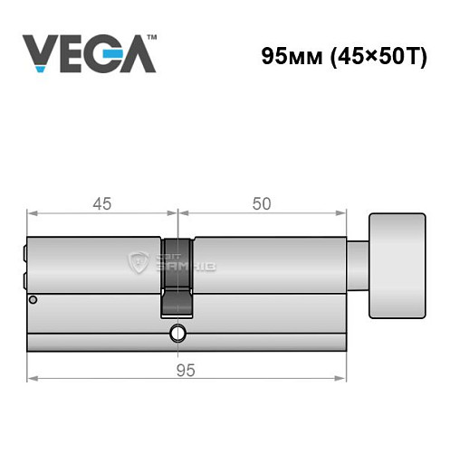 Цилиндр VEGA VP-7 95T (45*50T) никель сатин - Фото №5
