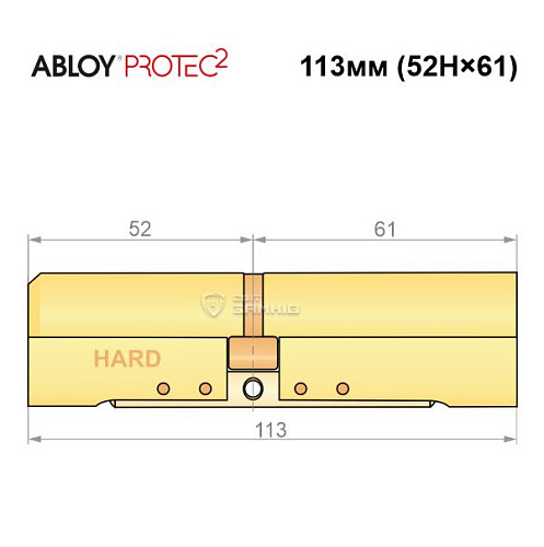 Цилиндр ABLOY Protec2 113 (52H*61) (H - закаленная сторона) латунь полированная - Фото №6