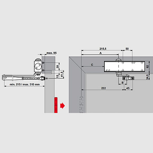 Доводчик Dorma TS-Profil EN2/3/4 + Size5 BCA стандартная тяга до 120кг FIRE Серый - Фото №6