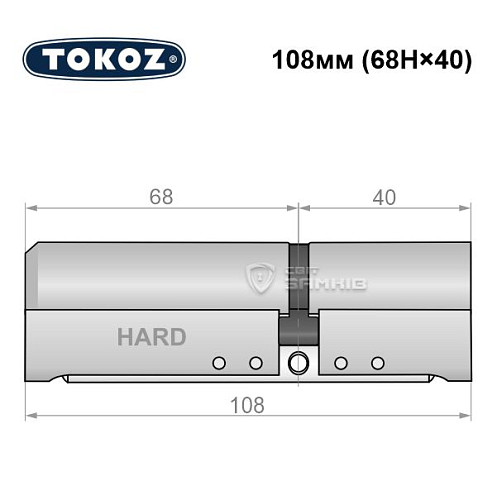 Циліндр TOKOZ Pro400 108 (68H*40) (H - гартована сторона) нікель матовий - Фото №5
