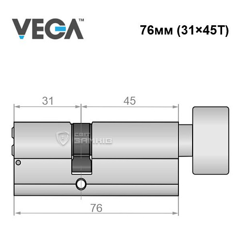 Циліндр VEGA VP-7 76T (31*45T) нікель сатин - Фото №5
