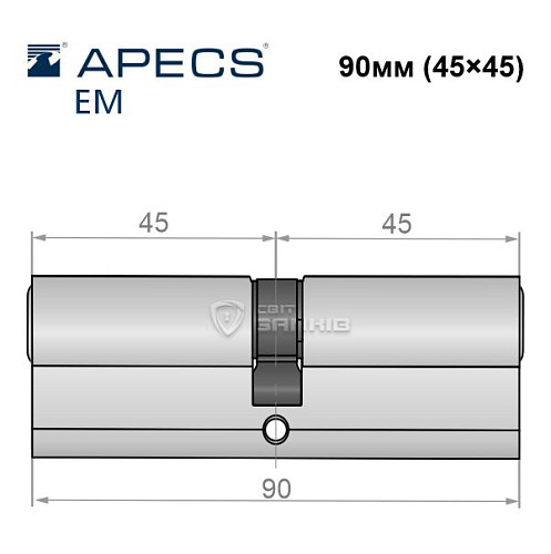 Цилиндр APECS EM 90 (45*45) никель сатин - Фото №4