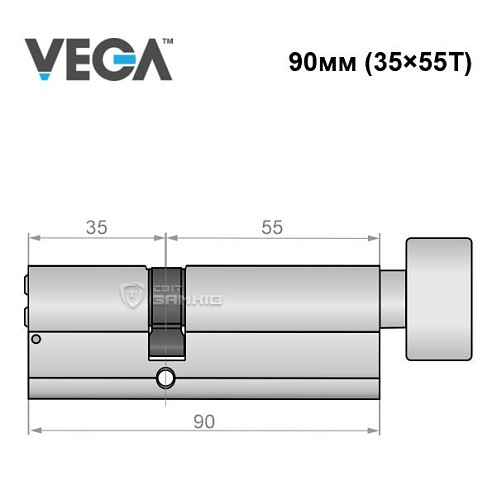 Циліндр VEGA VP-7 90T (35*55T) нікель сатин - Фото №5
