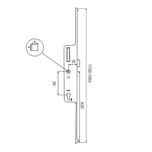 Механізм замка VORNE заскочка 35*92 мм рейка 1700-1950 мм з ригелем - Фото №5