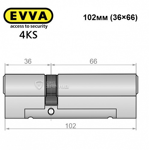 Цилиндр EVVA 4KS 102 (36*66) никель сатин 5 ключей - Фото №4