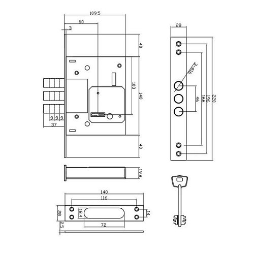 Механізм замка SANTOS 257L NC (BS60мм) нікель - Фото №9