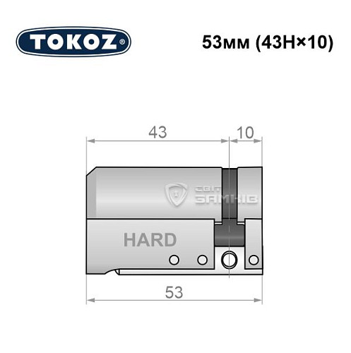 Циліндр половинка TOKOZ Pro400 53 (43H*10) (H - гартована сторона) нікель матовий - Фото №5