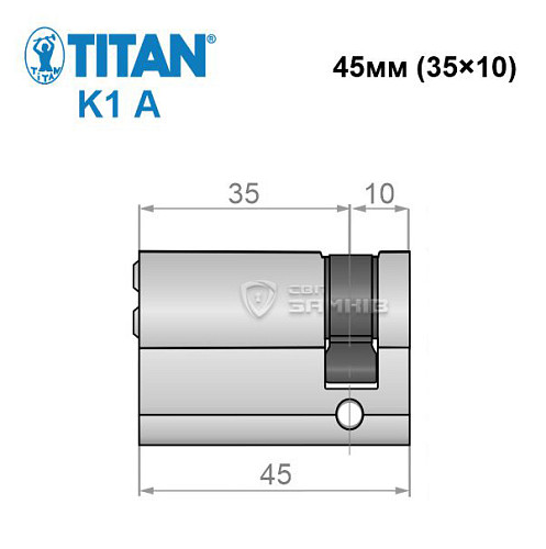 Цилиндр половинка TITAN K1 A 45 (35*10) никель сатин 5 ключей - Фото №7