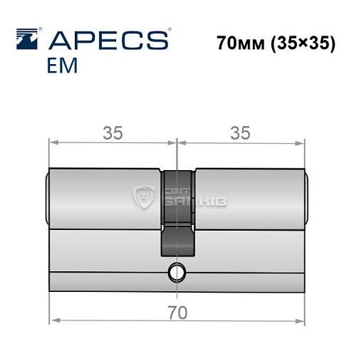 Цилиндр APECS EM 70 (35*35) никель сатин - Фото №4