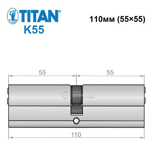 Циліндр TITAN K55 110T (55*55T) нікель сатин - Фото №6