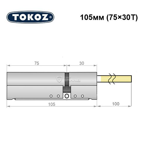 Циліндр TOKOZ Pro300 105T (75*30T) зі штоком нікель матовий - Фото №8
