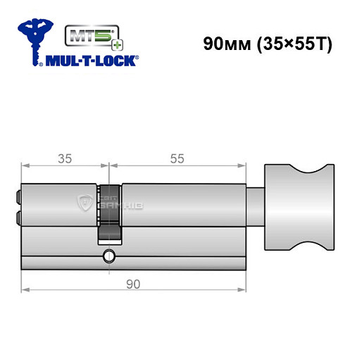 Циліндр MUL-T-LOCK MTL800/MT5+ 90T (35*55T) нікель сатин - Фото №5
