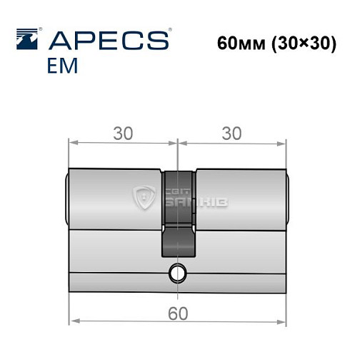 Циліндр APECS EM 60 (30*30) нікель сатин - Фото №4
