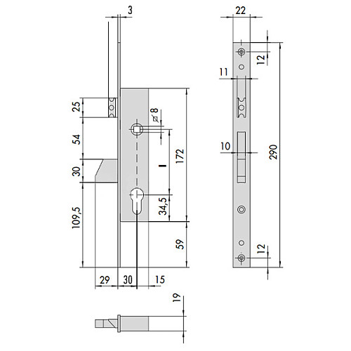 Механизм замка CISA 46215.30 язычок (BS30*85мм, 22 мм) нержавеющая сталь - Фото №8