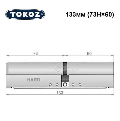 Циліндр TOKOZ Pro400 133 (73H*60) (H - гартована сторона) нікель матовий - Фото №5