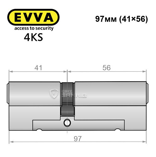 Цилиндр EVVA 4KS 97 (41*56) никель сатин 3 ключа - Фото №4