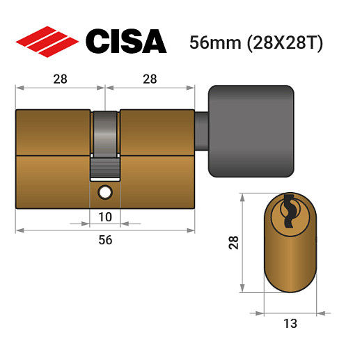 Цилиндр CISA Oval 08230 56T (28*28T) овальный для электромех. замков - Фото №8