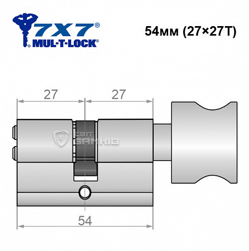 Циліндр MUL-T-LOCK 7x7 54T (27*27T) (ан. 30*30T) нікель сатин - Фото №5