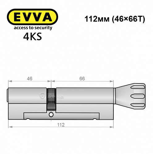 Цилиндр EVVA 4KS 112T (46*66T) никель сатин 5 ключей - Фото №8