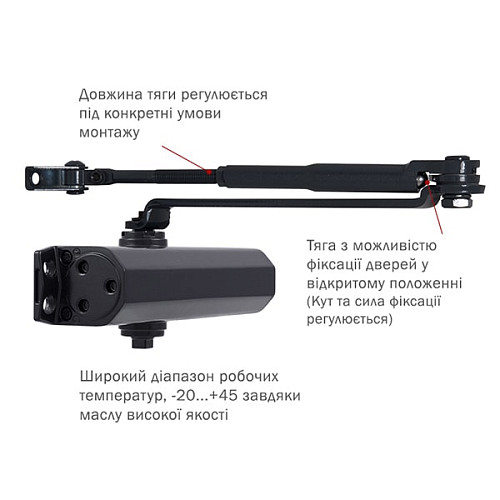 Дотягувач RYOBI DS-1554 STD HO з фіксацією до 80кг Сірий Антрацит - Фото №5