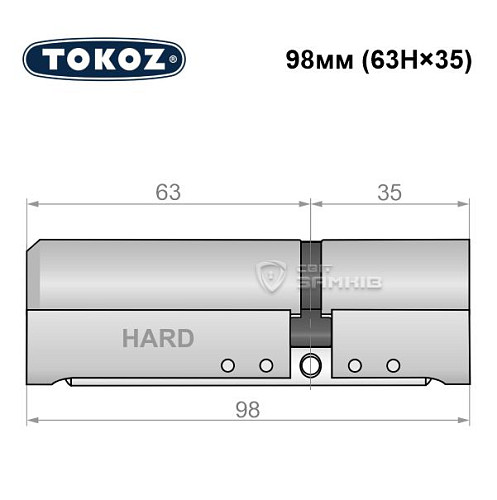 Циліндр TOKOZ Pro400 98 (63H*35) (H - гартована сторона) нікель матовий - Фото №5