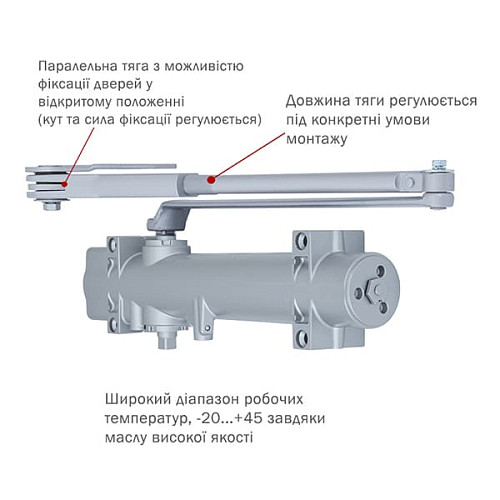 Доводчик RYOBI DS-4550P BC/DA PRL с фиксацией до 200кг Серый - Фото №5