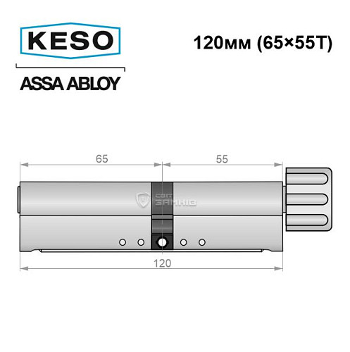Цилиндр KESO 8000 120T (65*55T) никель сатин 3 ключа - Фото №9