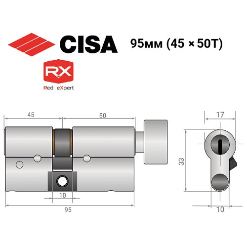 Циліндр CISA RX (модульний) 95T (45*50T) нікель матовий 3 ключі - Фото №14
