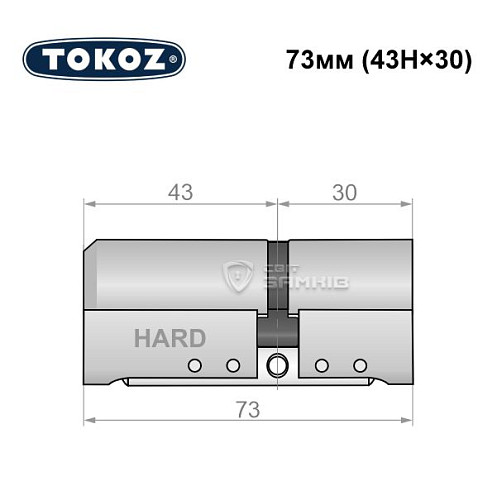 Циліндр TOKOZ Pro400 73 (43H*30) (H - гартована сторона) нікель матовий - Фото №5