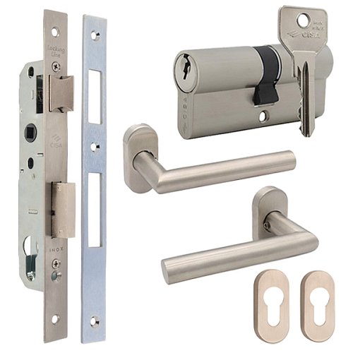 Комплект замка для калитки и ворот CISA LL 44820.25 (труба 40х40) с цилиндром C2000 80 мм и ручками - Фото №1
