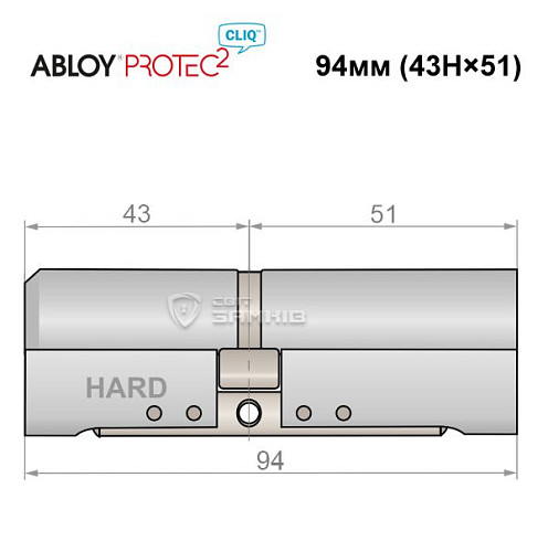 Циліндр ABLOY Protec2 CLIQ 94 (43Hi*51) (H - гартована сторона) хром - Фото №4