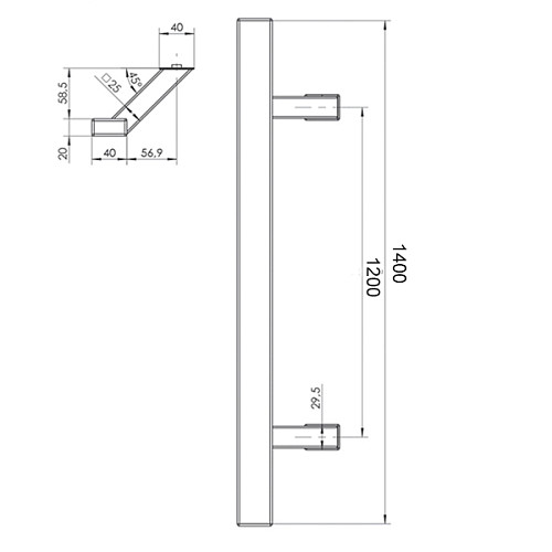 Ручки скоби WALA Q45RX 1400/1200.45 (комплект) труба 40*20 нержавіюча сталь М304 - Фото №4