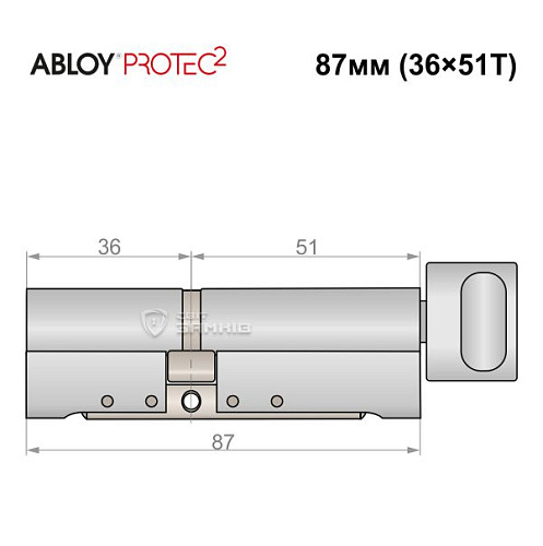 Цилиндр ABLOY Protec2 87T (36*51T) хром полированный - Фото №5