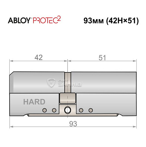 Циліндр ABLOY Protec2 93 (42H*51) (H - гартована сторона) хром полірований - Фото №4