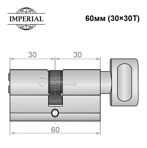 Цилиндр IMPERIAL 60T (30*30T) никель сатин - Фото №4
