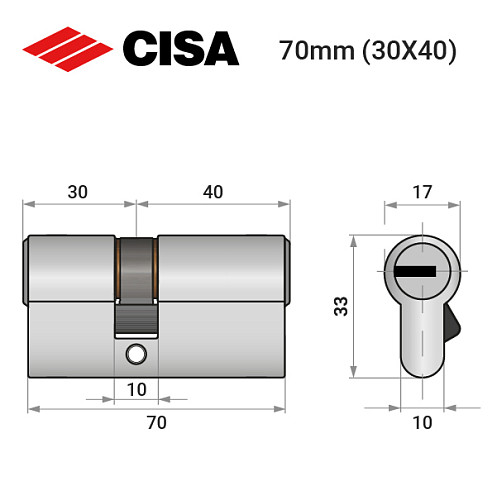 Циліндр CISA ASIX P8 PRO 70 (30*40) нікель матовий - Фото №8