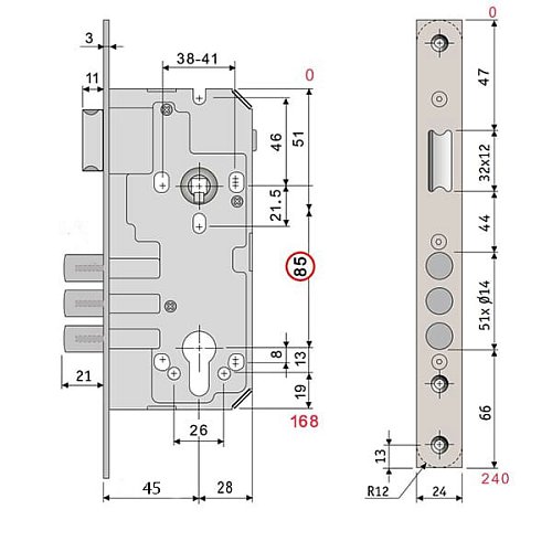 Механизм замка SANTOS 985 (BS45*85мм) матовая латунь - Фото №7