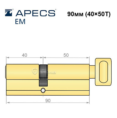 Циліндр APECS EM 90T (40*50T) латунь матова  - Фото №5