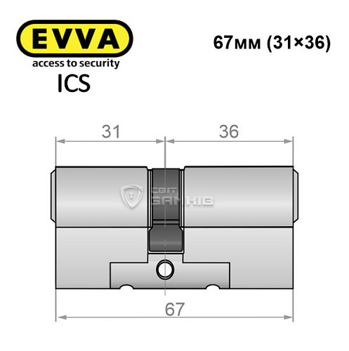 Цилиндр EVVA ICS 67 (31*36) никель сатин - Фото №6